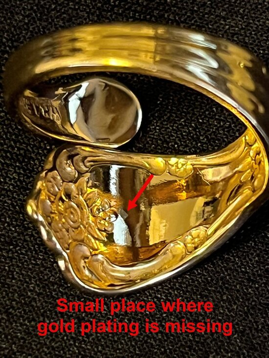 Oneida Gold‑Plated Spoon Ring • Size 8 • Wm. A. Rogers Vintage Floral Scroll - Picture 11 of 12